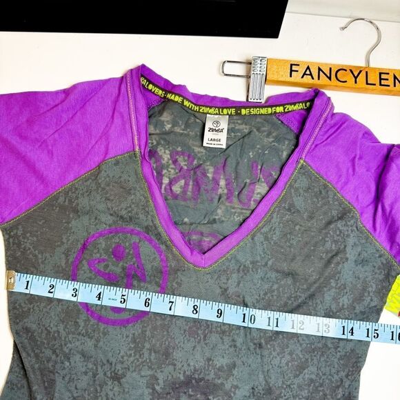 Zumba Women's Astral Baseball Tee Granite & Purple -Sporty & Fun Vibes! Size Med - Picture 6 of 6